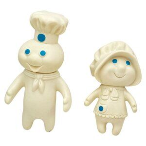 Pillsbury Dough Boy Poppin Fresh and Poppie Fresh Dolls Lot 2 Vintage 1970s